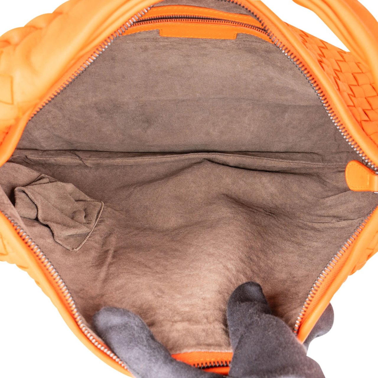 Bottega Veneta Intrecciato Leather Belly Hobo Shoulder Bag Oranje