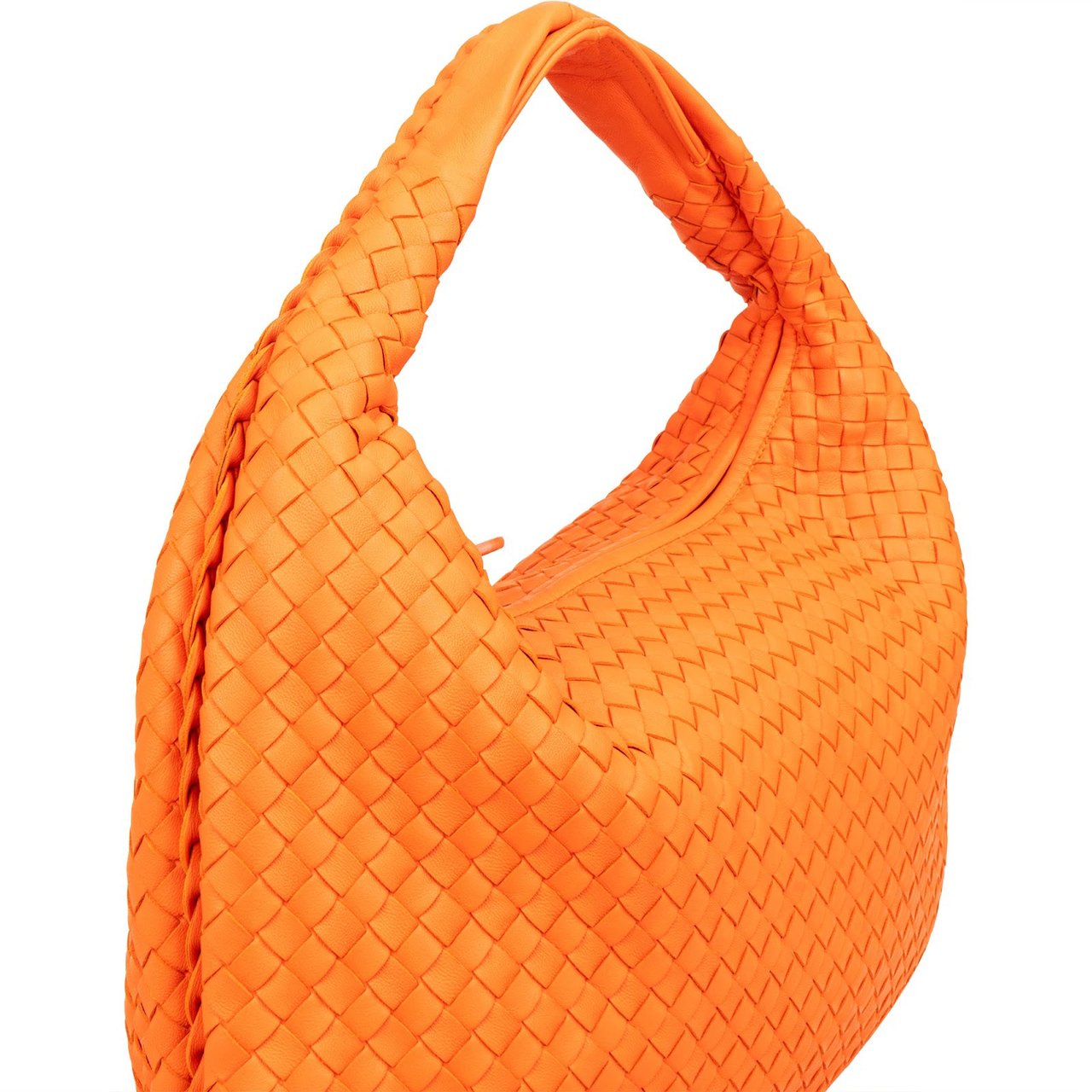 Bottega Veneta Intrecciato Leather Belly Hobo Shoulder Bag Oranje