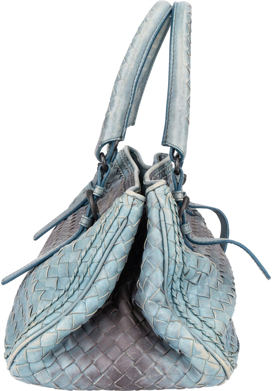 Bottega Veneta Bottega Veneta Blue Intrecciato Leather Handbag Blauw
