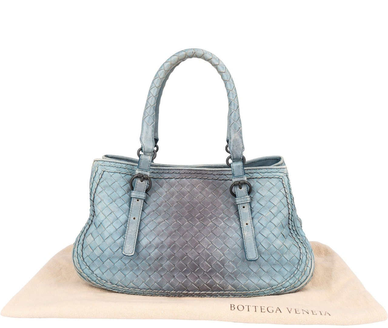 Bottega Veneta Bottega Veneta Blue Intrecciato Leather Handbag Blauw