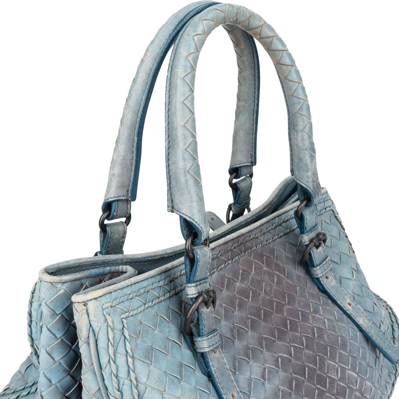 Bottega Veneta Bottega Veneta Blue Intrecciato Leather Handbag Blauw