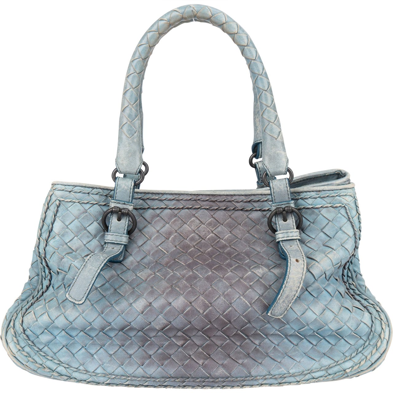 Bottega Veneta Bottega Veneta Blue Intrecciato Leather Handbag Blauw