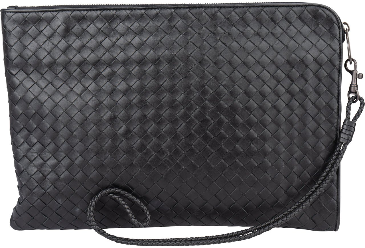 Bottega Veneta Bottega Veneta Black Intrecciato Leather Clutch Zwart