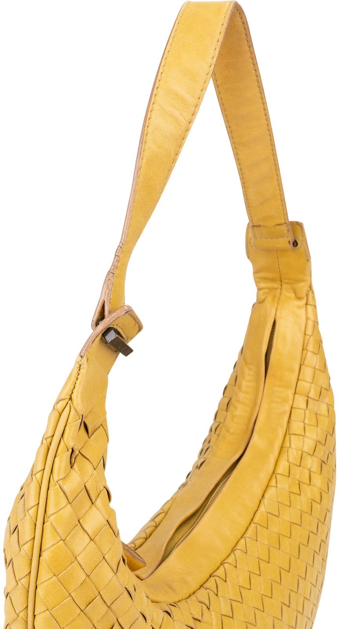 Bottega Veneta Intrecciato Leather Crescent Hobo Shoulder Bag Geel