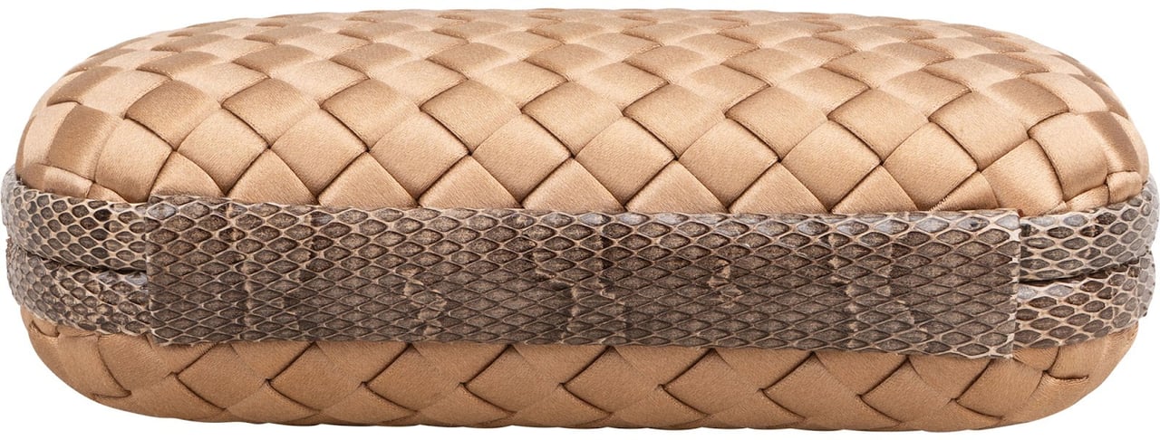 Bottega Veneta Intrecciato Satin Knot Snakeskin Clutch Goud