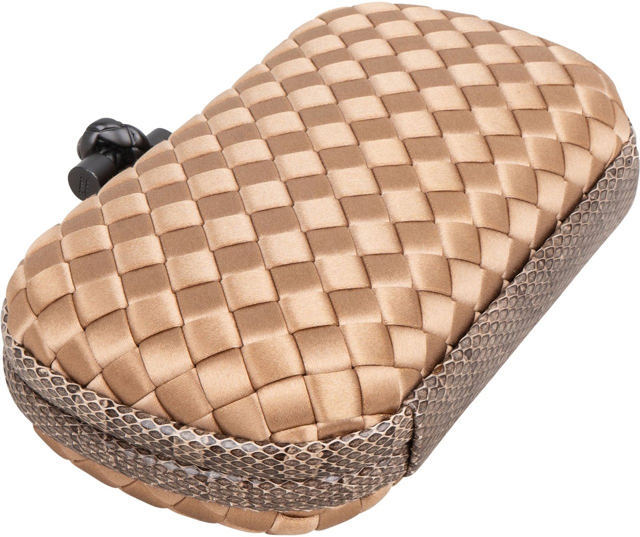 Bottega Veneta Intrecciato Satin Knot Snakeskin Clutch Goud