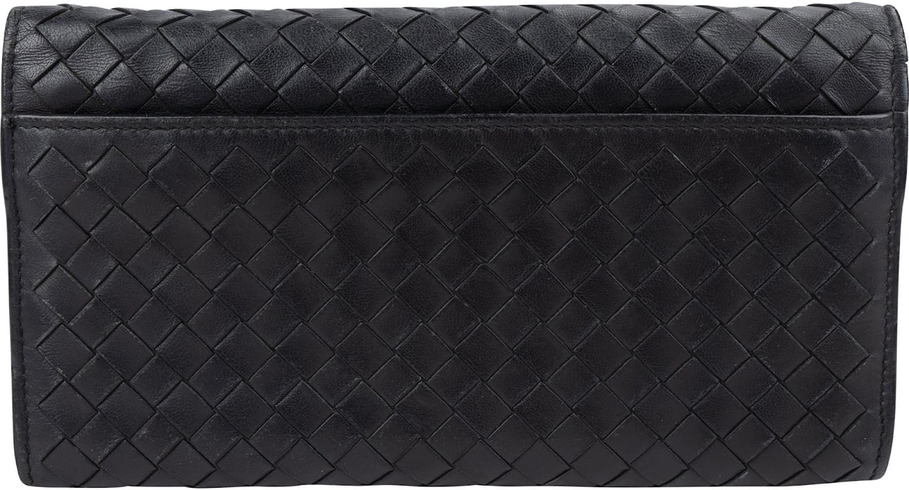 Bottega Veneta Black Intrecciato Leather Continental Wallet Zwart