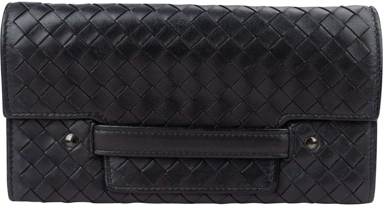 Bottega Veneta Black Intrecciato Leather Continental Wallet Zwart