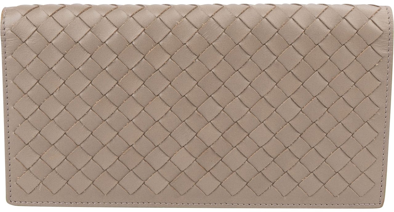 Bottega Veneta Bicolor Intrecciato Leather Wallet Taupe