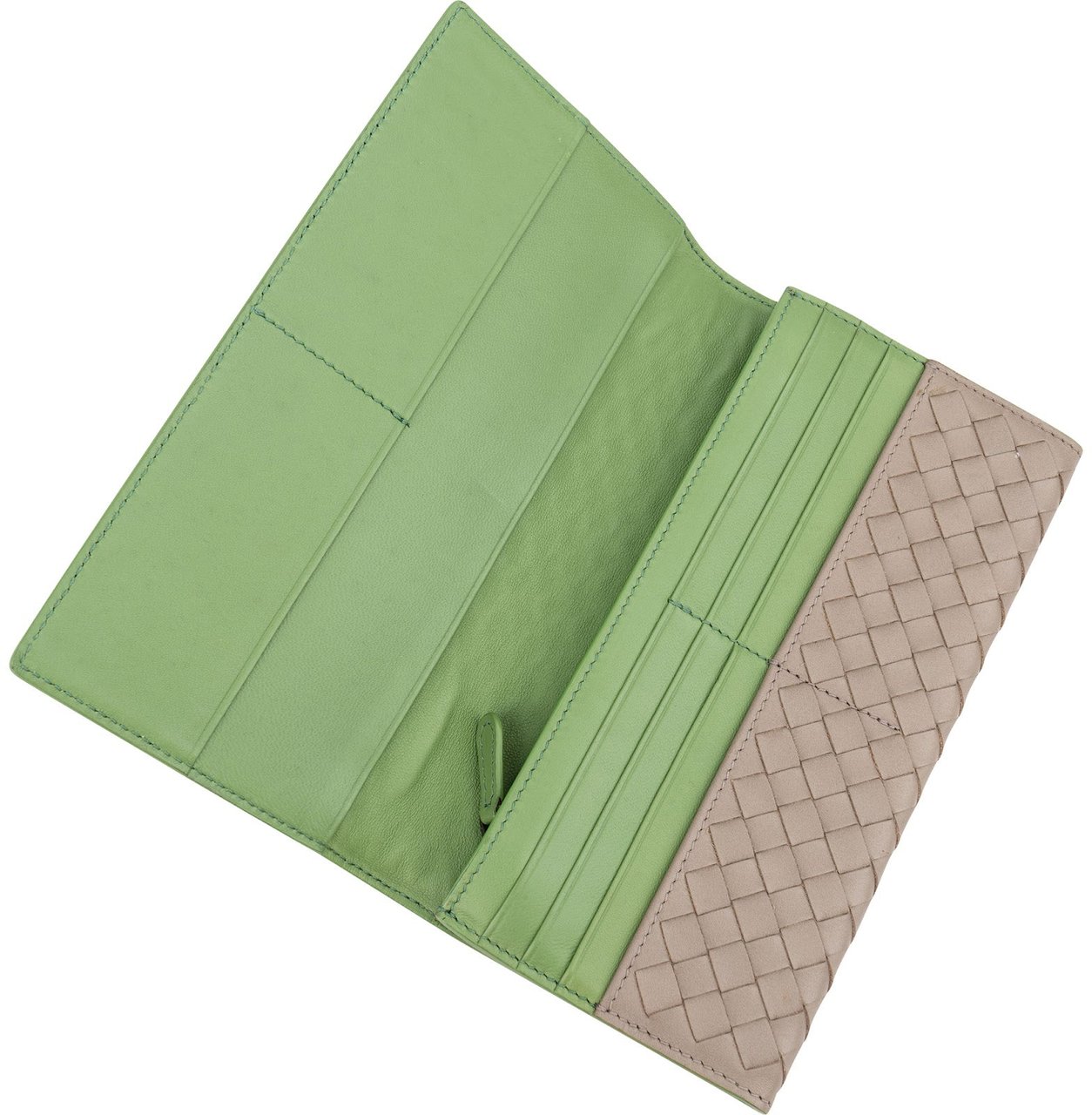 Bottega Veneta Bicolor Intrecciato Leather Wallet Taupe