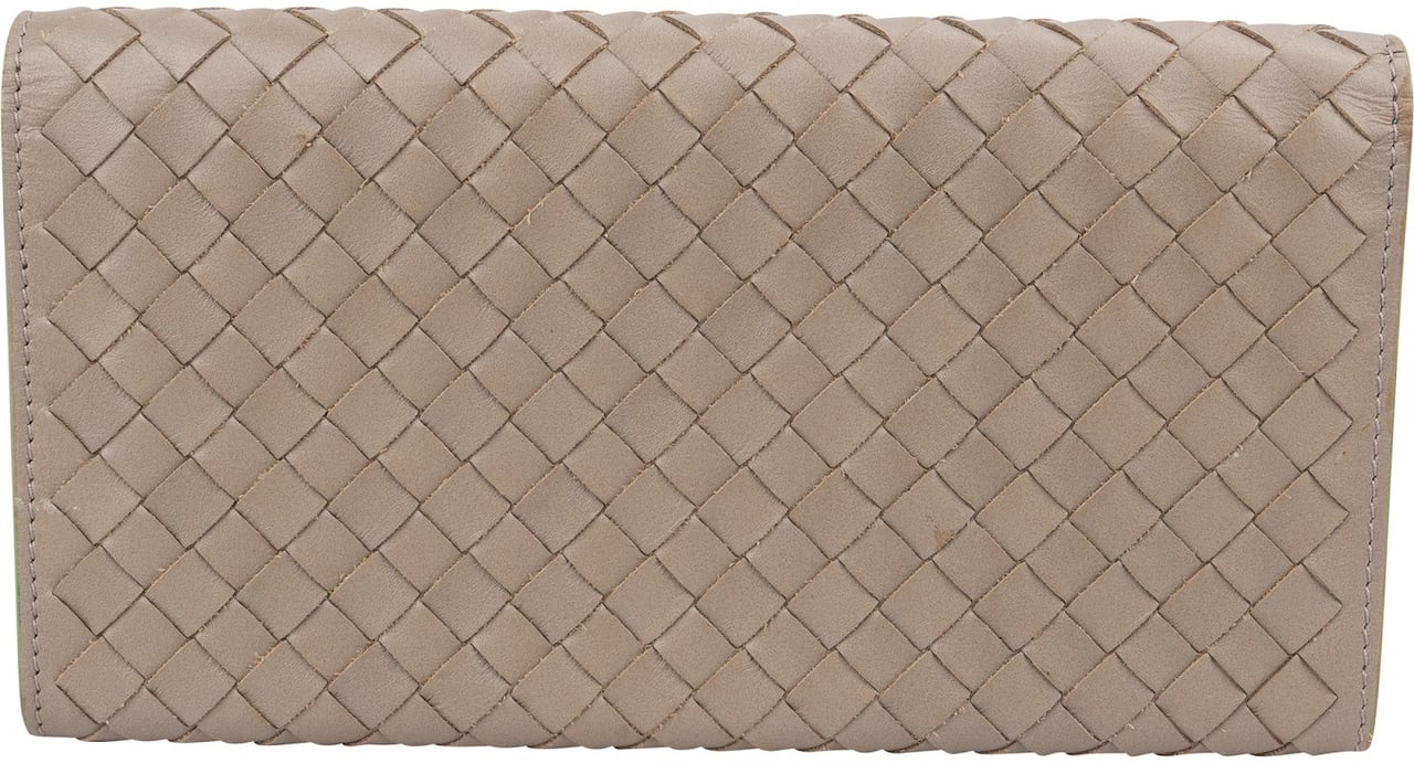 Bottega Veneta Bicolor Intrecciato Leather Wallet Taupe