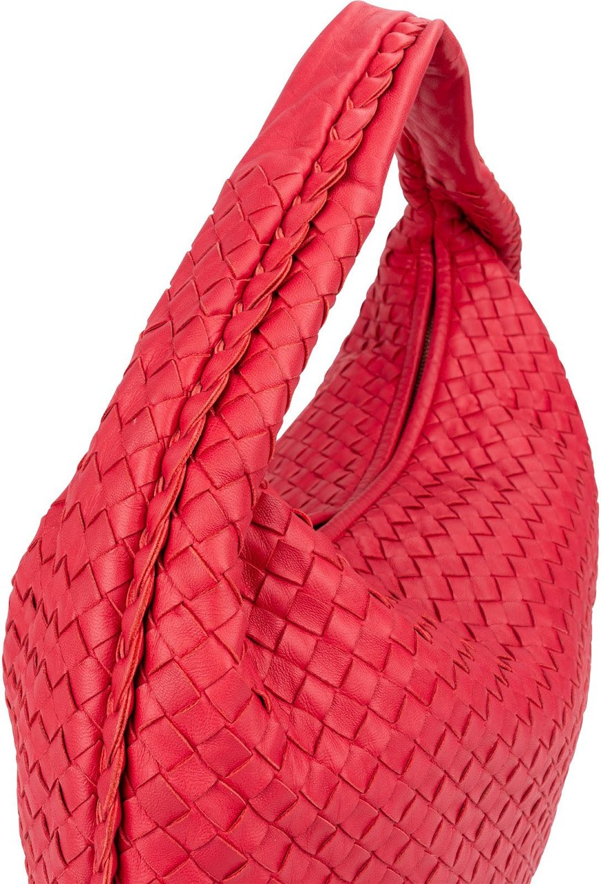 Bottega Veneta Intrecciato Leather Belly Hobo Shoulder Bag Rood
