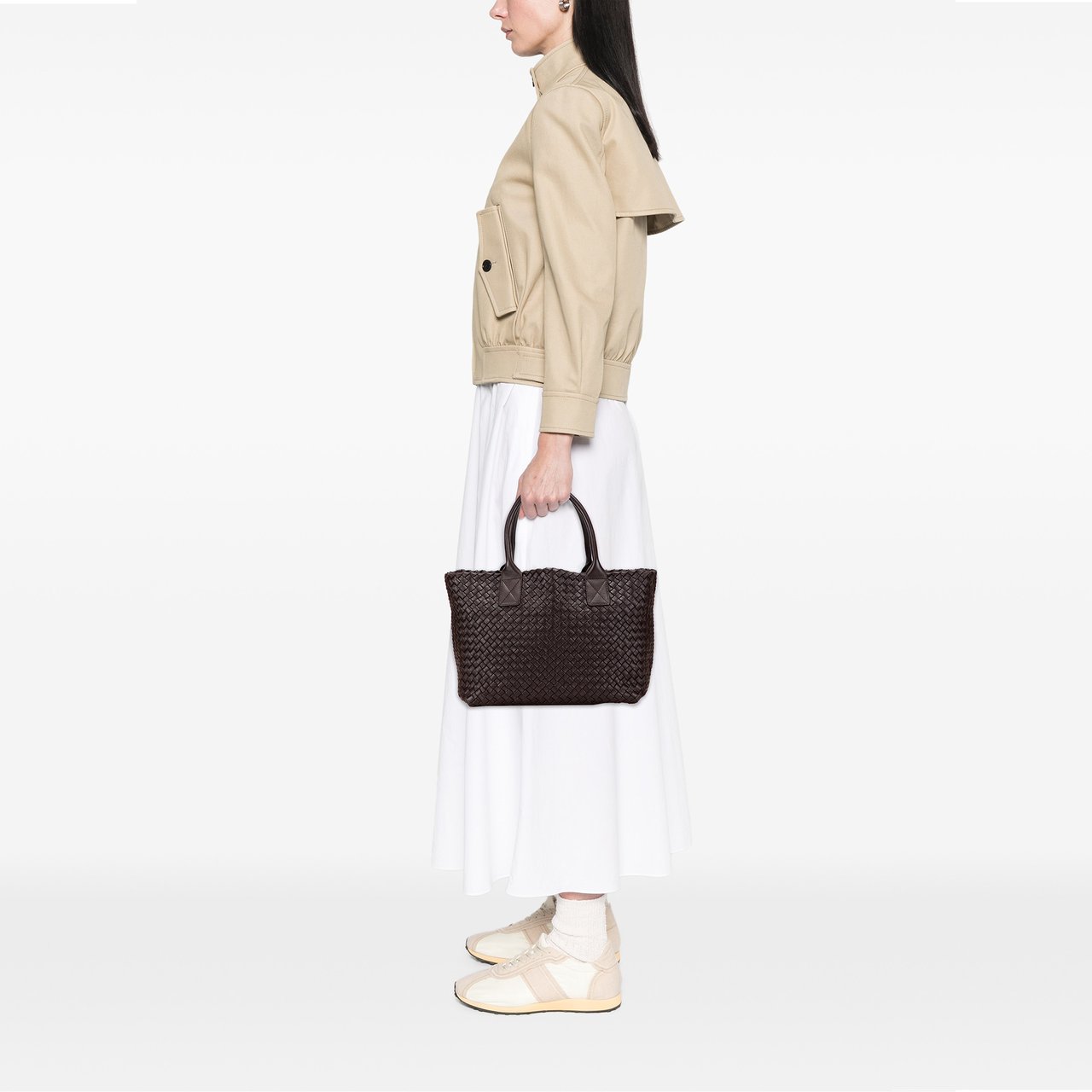 Bottega Veneta Lambskin Intreccio Cabat Tote Bruin