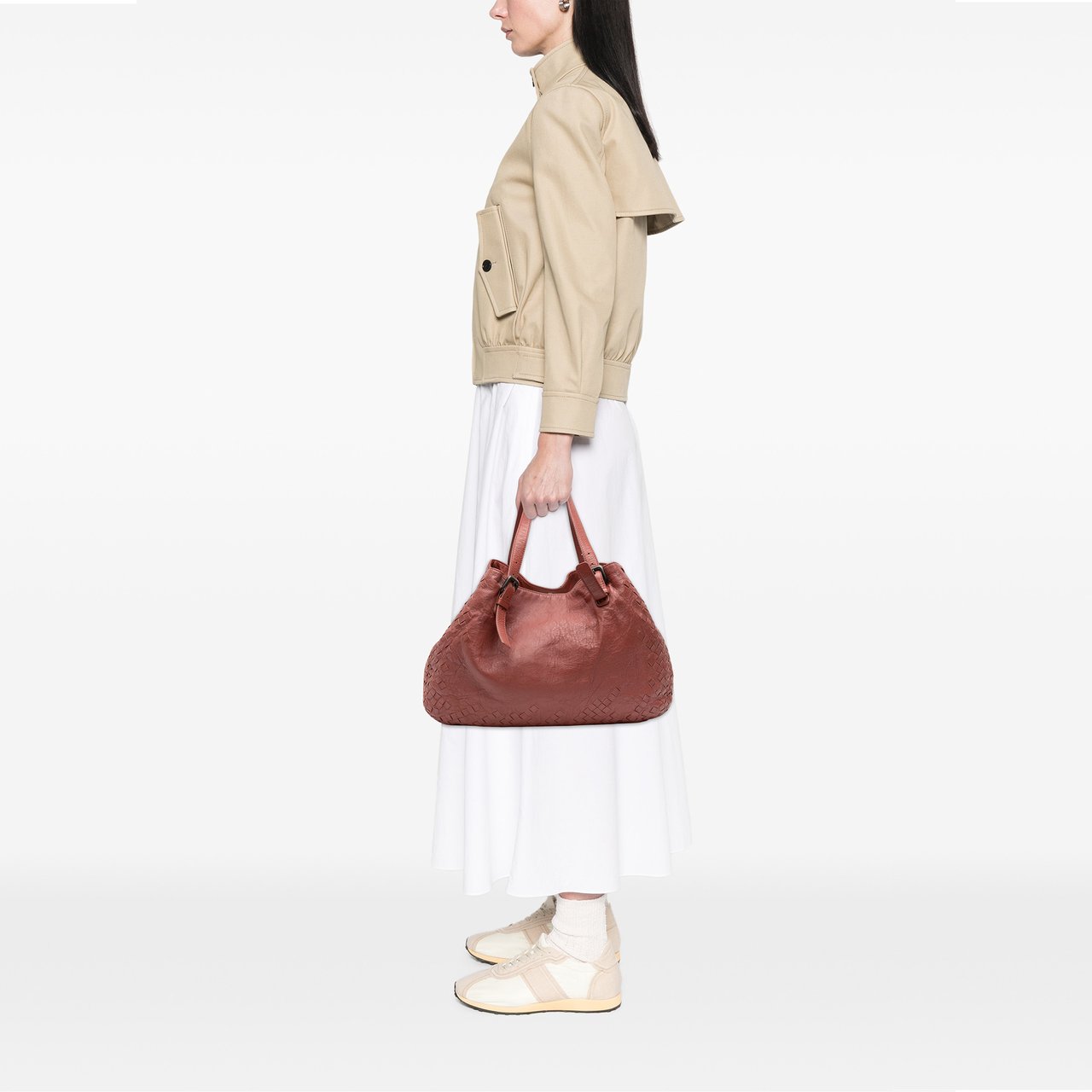 Bottega Veneta Large Intrecciato Trimmed Nappa Cesta Tote Rood
