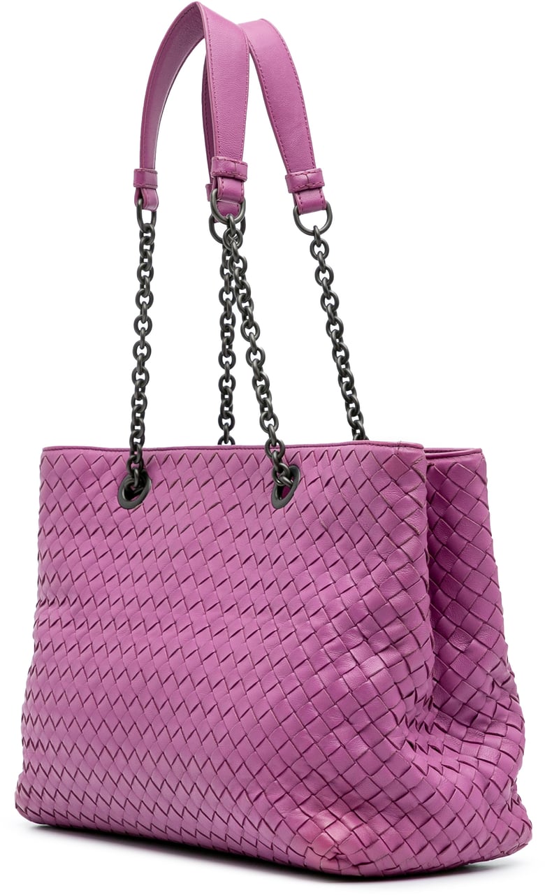 Bottega Veneta Medium Nappa Intrecciato Double Chain Tote Paars