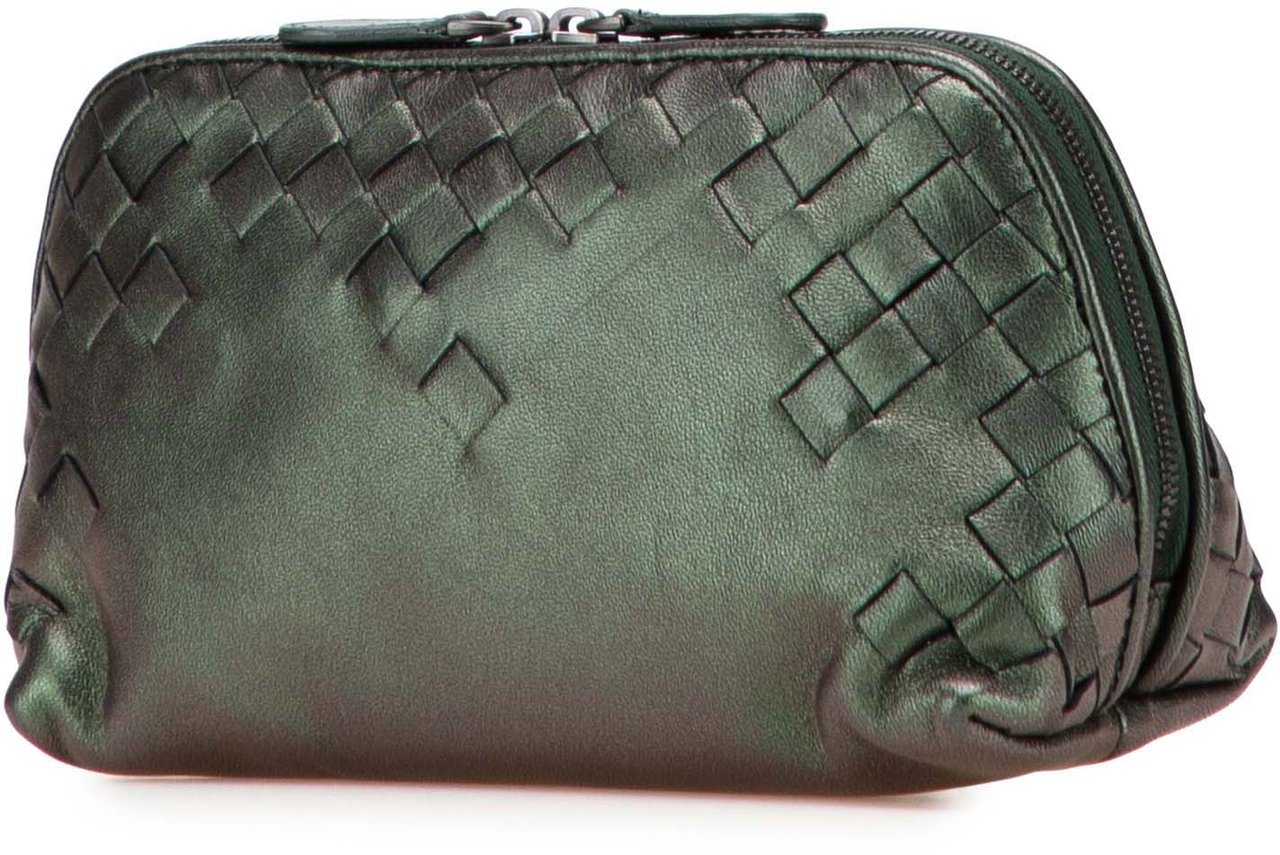 Bottega Veneta Small Nappa Intrecciato Iridescent Scarabee Cosmetic Pouch Groen