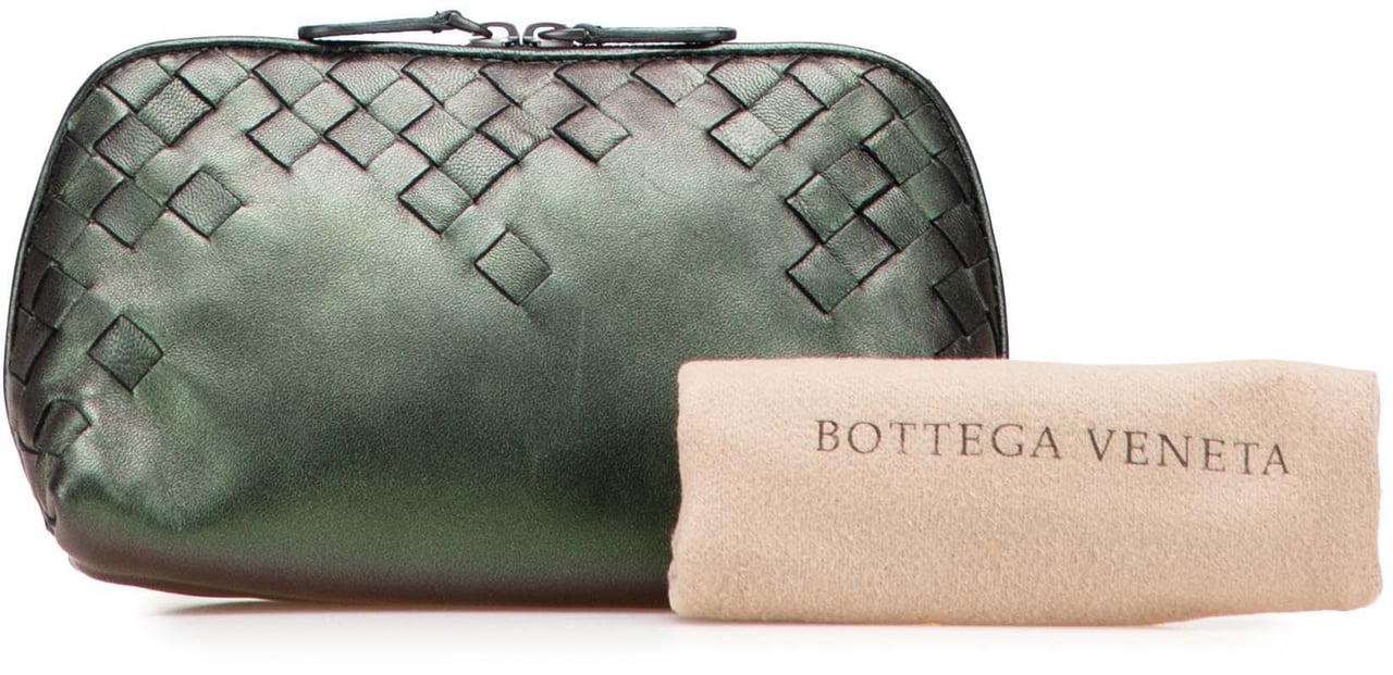 Bottega Veneta Small Nappa Intrecciato Iridescent Scarabee Cosmetic Pouch Groen