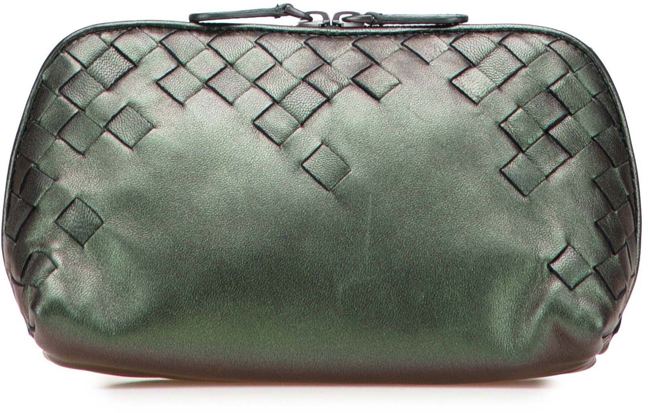 Bottega Veneta Small Nappa Intrecciato Iridescent Scarabee Cosmetic Pouch Groen