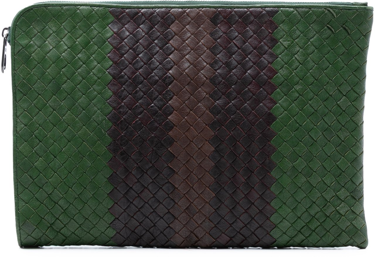 Bottega Veneta Tricolor Nappa Intrecciato Clutch Groen
