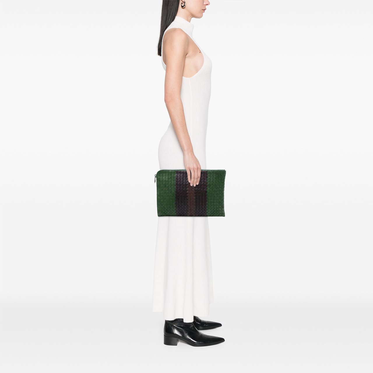 Bottega Veneta Tricolor Nappa Intrecciato Clutch Groen