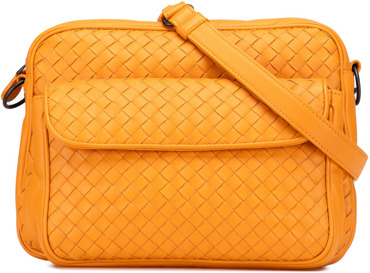 Bottega Veneta Nappa Intrecciato Front Pocket Messenger Bag Geel