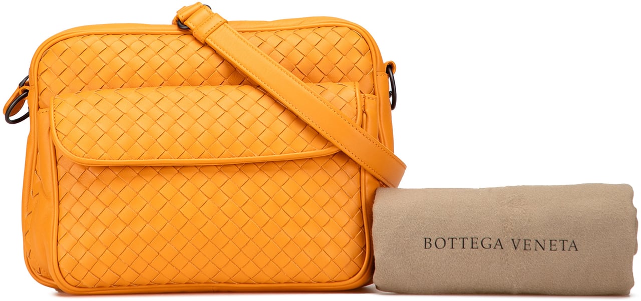 Bottega Veneta Nappa Intrecciato Front Pocket Messenger Bag Geel