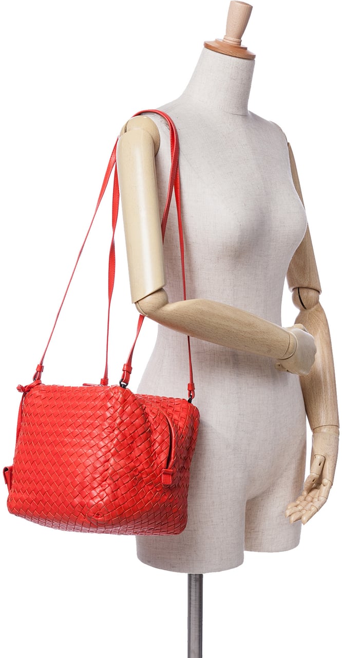 Bottega Veneta Nappa Intrecciato Cube Shoulder Bag Rood