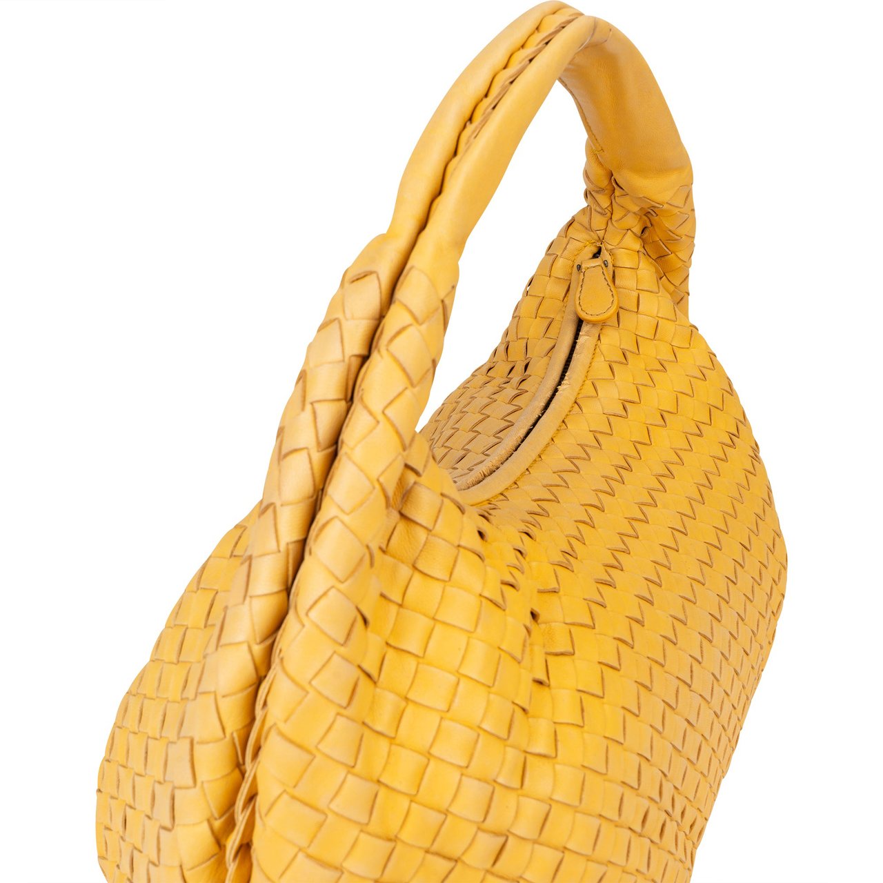 Bottega Veneta Yellow Intrecciato Leather Belly Hobo Bag Geel