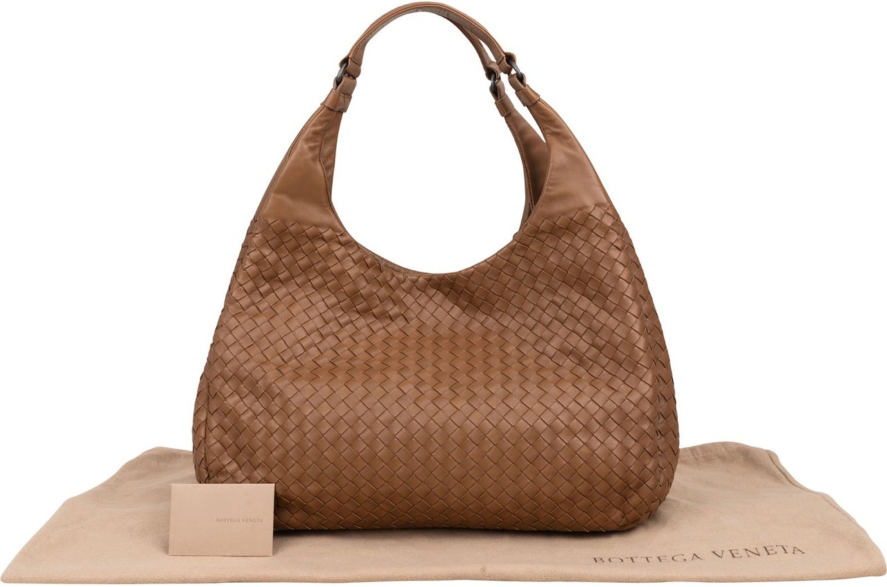 Bottega Veneta Intrecciato Leather Campana Hobo Shoulder Bag Bruin
