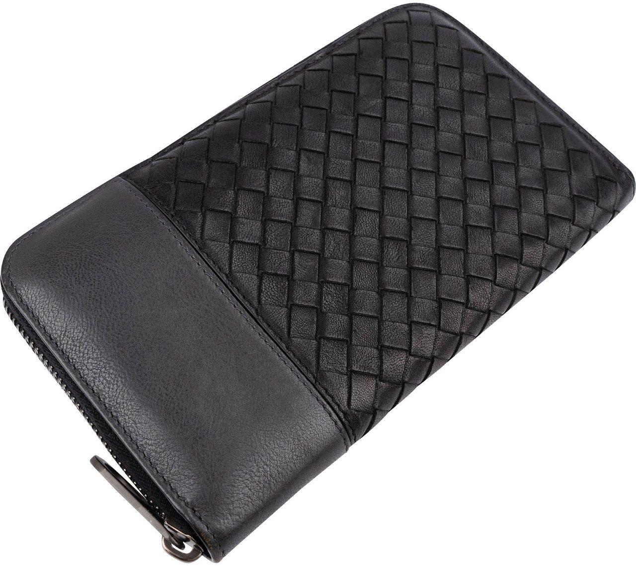 Bottega Veneta Intrecciato Leather Zip Around Wallet Zwart
