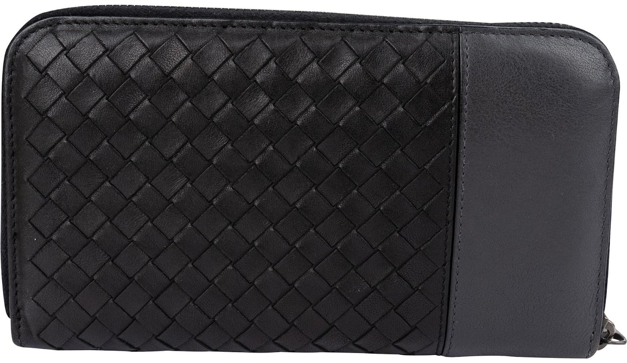 Bottega Veneta Intrecciato Leather Zip Around Wallet Zwart