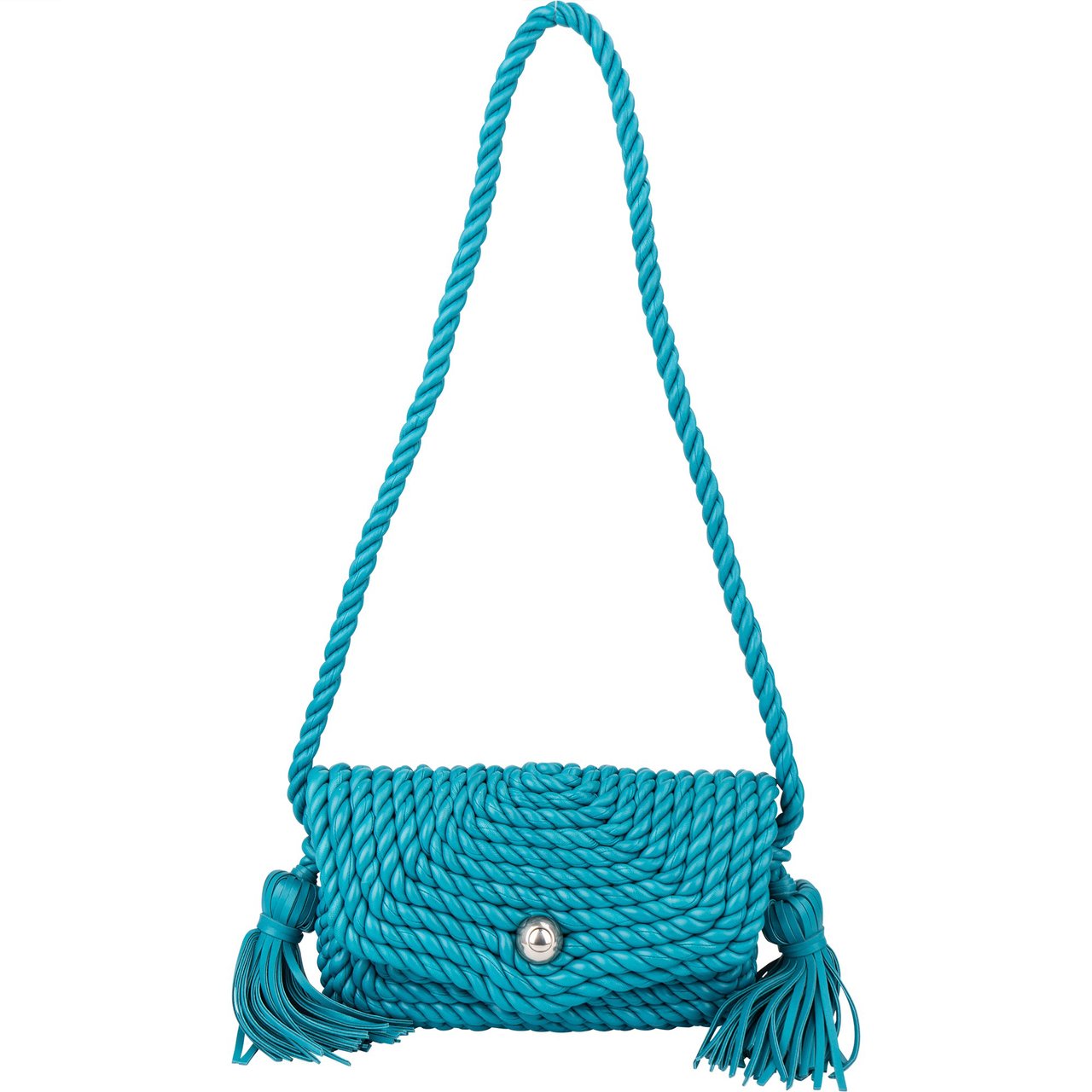 Bottega Veneta Braided Blue Leather Torchon Crossbody Bag Blauw