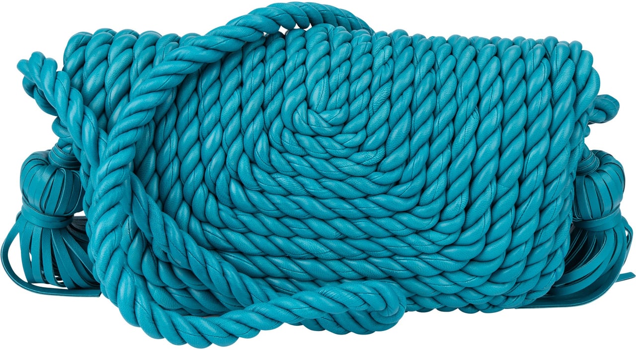 Bottega Veneta Braided Blue Leather Torchon Crossbody Bag Blauw