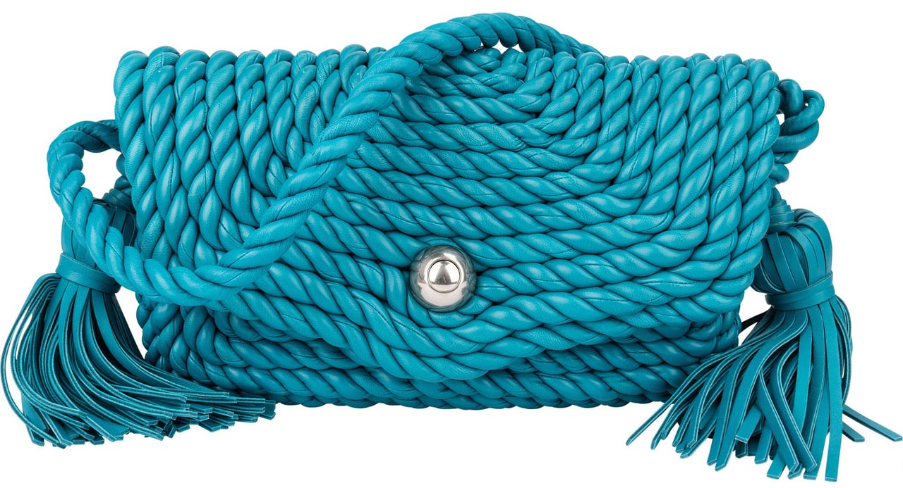 Bottega Veneta Bottega Veneta Braided Blue Leather Torchon Crossbody Bag Blauw