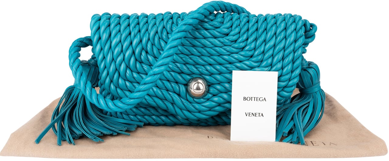 Bottega Veneta Braided Blue Leather Torchon Crossbody Bag Blauw