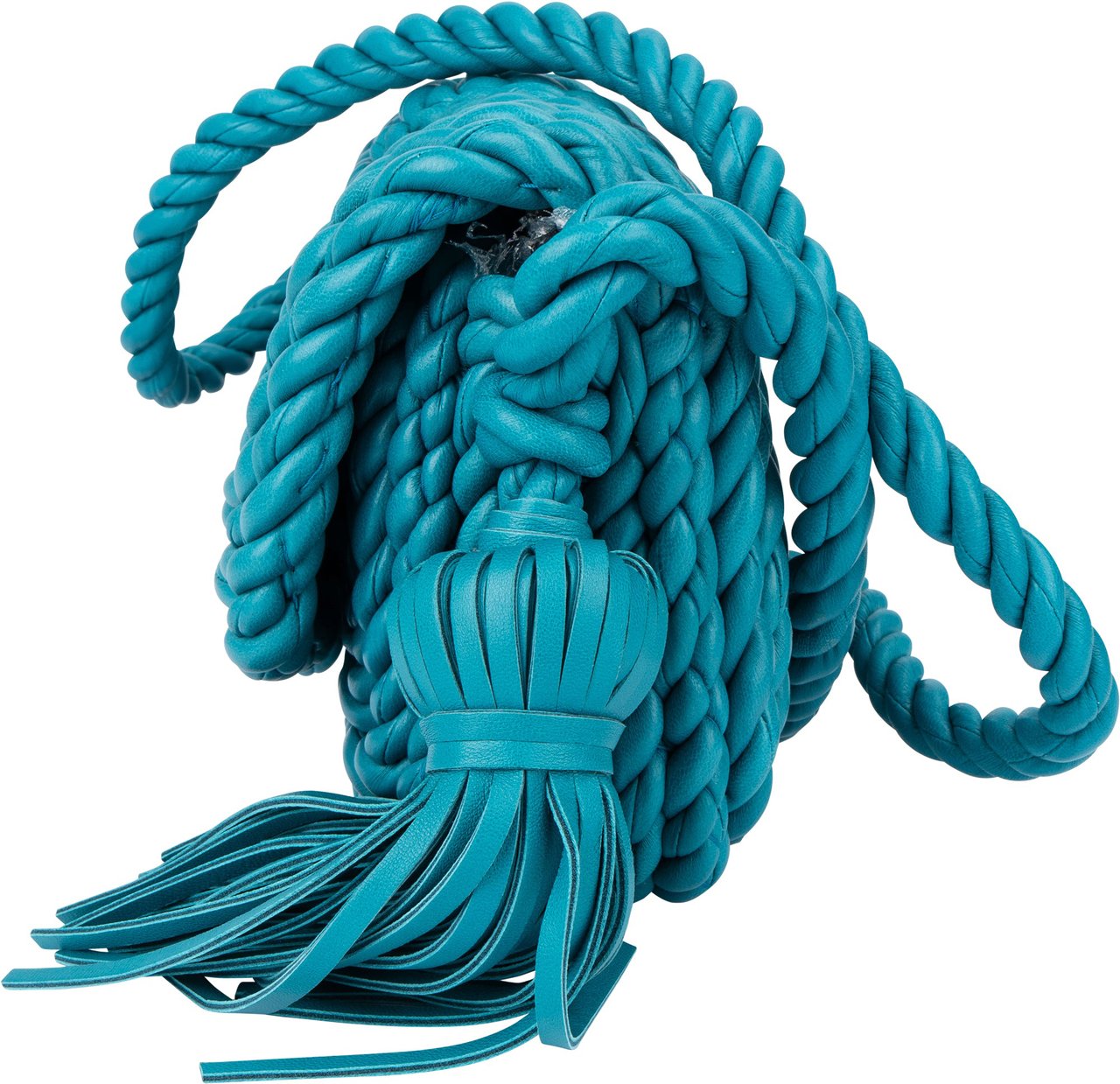 Bottega Veneta Braided Blue Leather Torchon Crossbody Bag Blauw