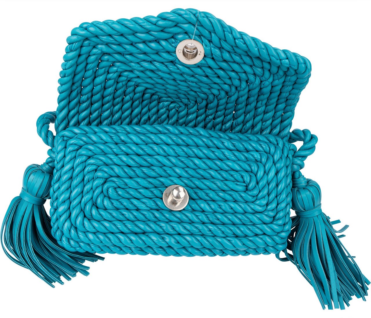Bottega Veneta Braided Blue Leather Torchon Crossbody Bag Blauw