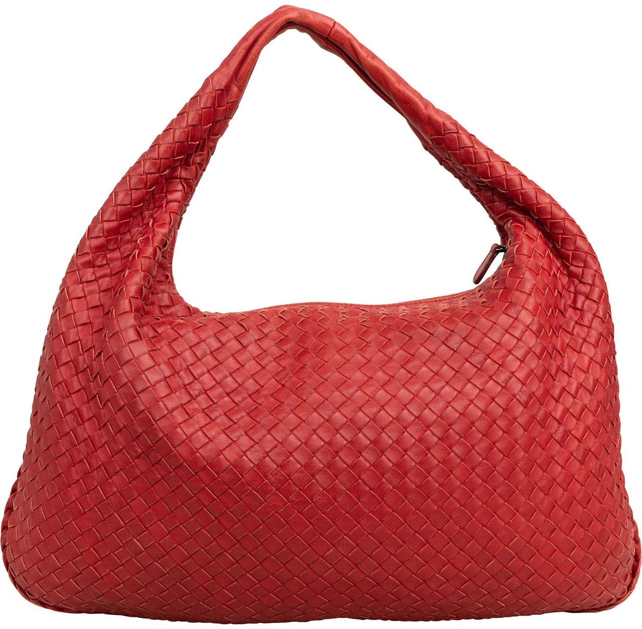 Bottega Veneta Bottega Intrecciato Nappa Veneta Leather Belly Hobo Shoulder Bag Rood