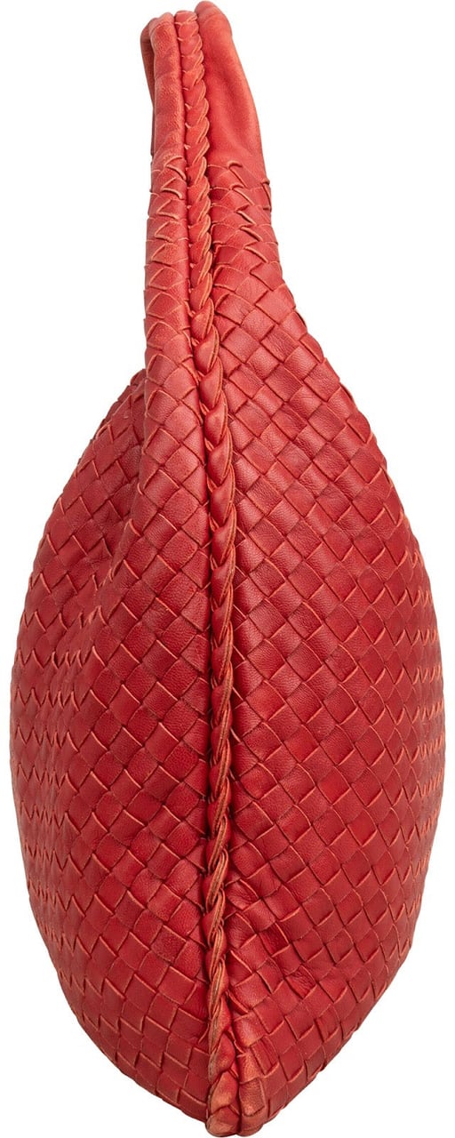 Bottega Veneta Bottega Intrecciato Nappa Veneta Leather Belly Hobo Shoulder Bag Rood