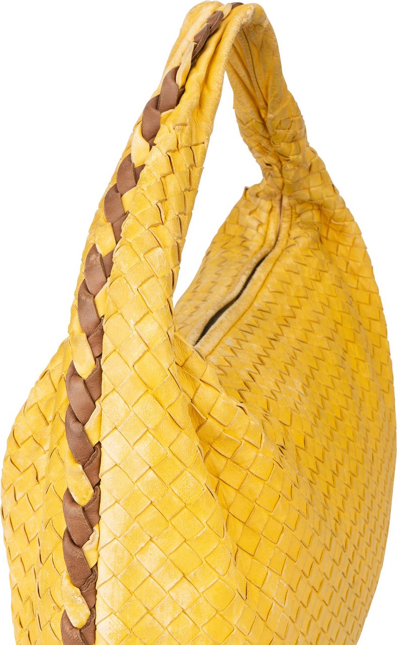 Bottega Veneta Bottega Veneta Yellow Intrecciato Leather Belly Hobo Bag Geel
