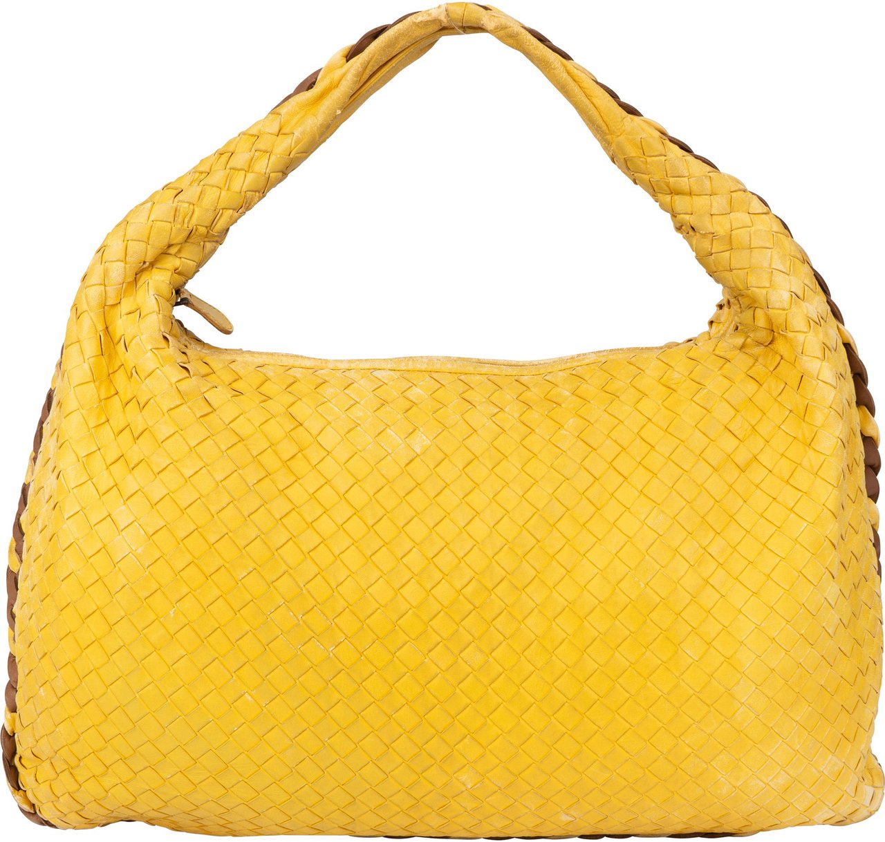 Bottega Veneta Bottega Veneta Yellow Intrecciato Leather Belly Hobo Bag Geel