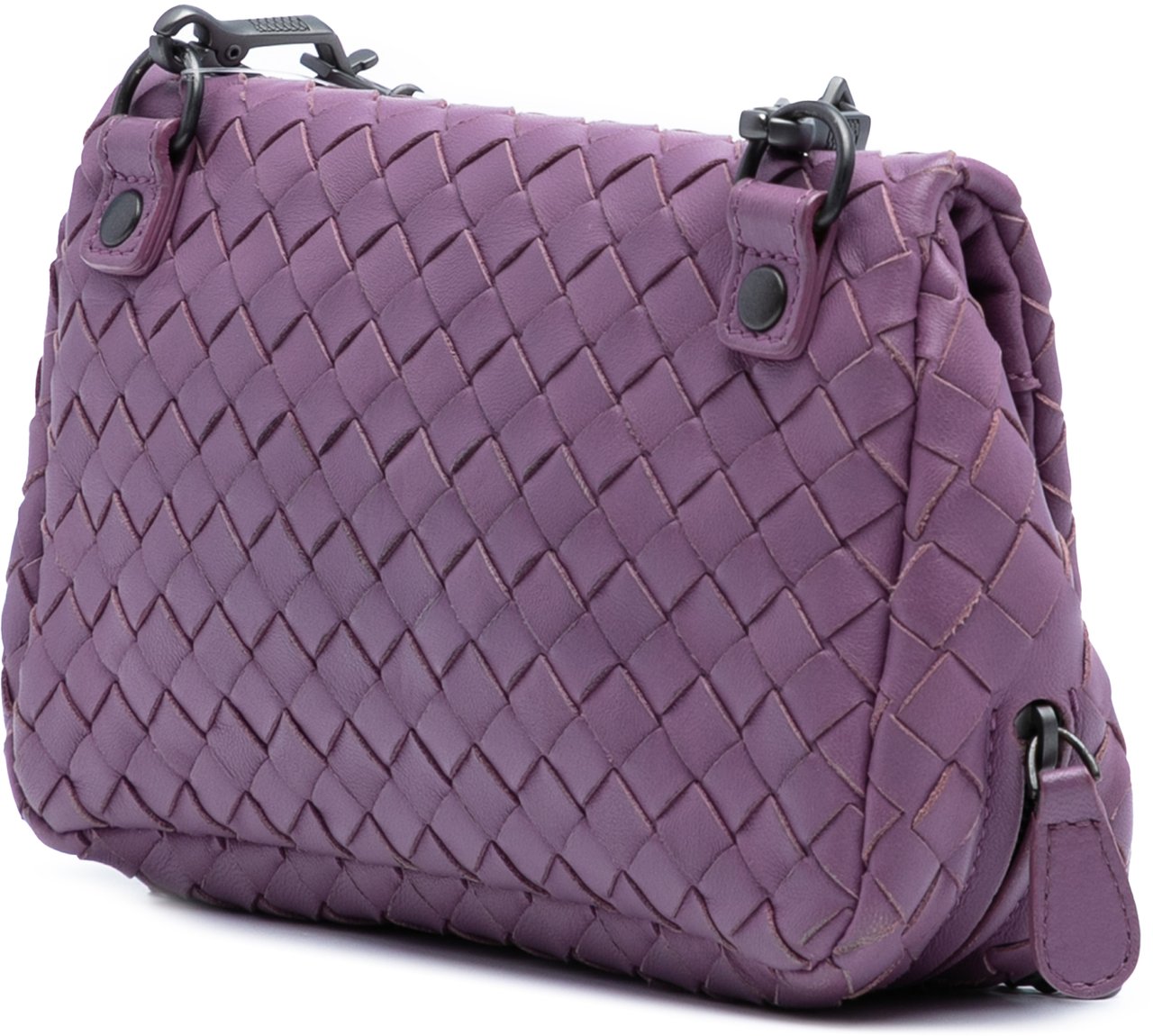 Bottega Veneta Mini Nappa Intrecciato Expandable Chain Flap Crossbody Paars