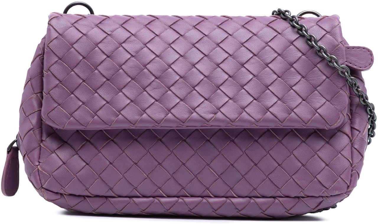 Bottega Veneta Mini Nappa Intrecciato Expandable Chain Flap Crossbody Paars