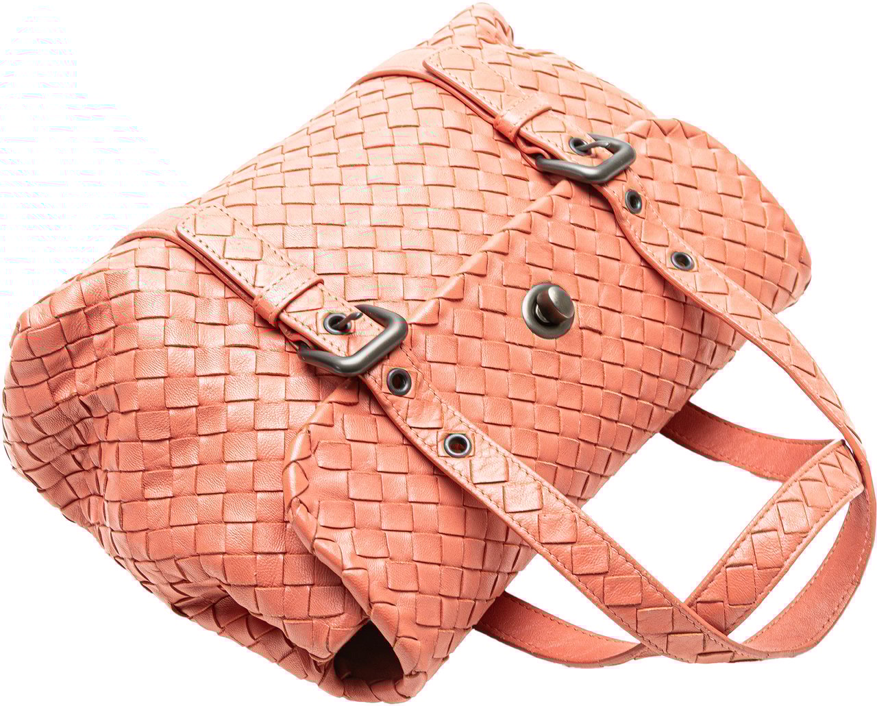 Bottega Veneta Leather Intrecciato Flap Satchel Oranje