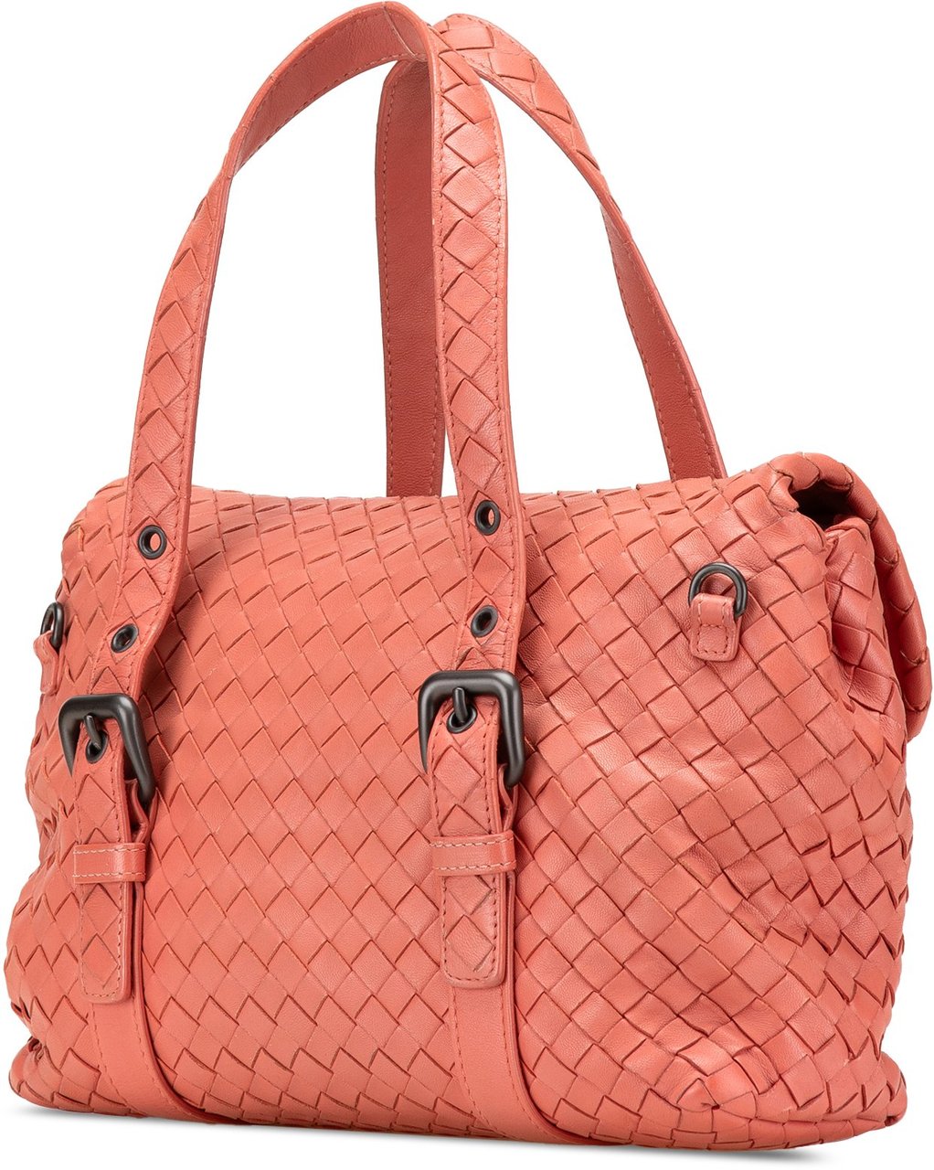 Bottega Veneta Leather Intrecciato Flap Satchel Oranje