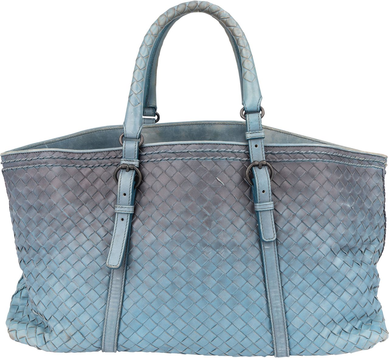 Bottega Veneta Bottega Veneta Blue Intrecciato Leather Ombre Handbag Blauw