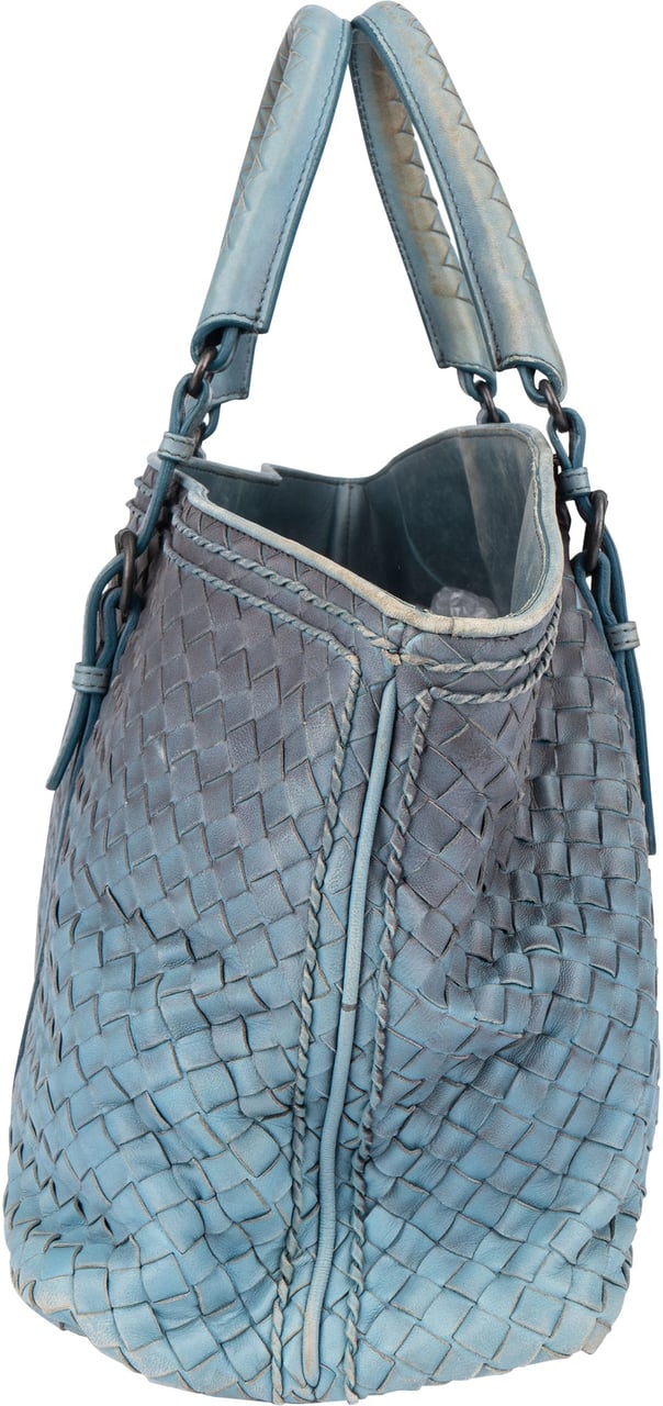 Bottega Veneta Bottega Veneta Blue Intrecciato Leather Ombre Handbag Blauw
