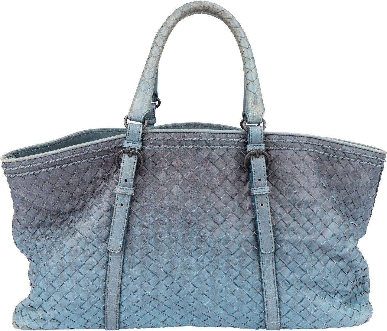 Bottega Veneta Bottega Veneta Blue Intrecciato Leather Ombre Handbag Blauw