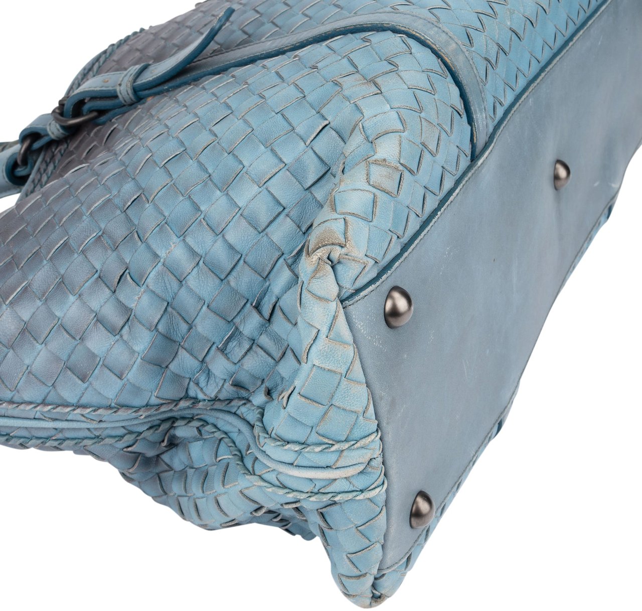 Bottega Veneta Bottega Veneta Blue Intrecciato Leather Ombre Handbag Blauw
