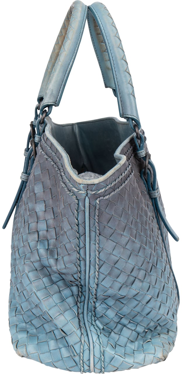 Bottega Veneta Bottega Veneta Blue Intrecciato Leather Ombre Handbag Blauw